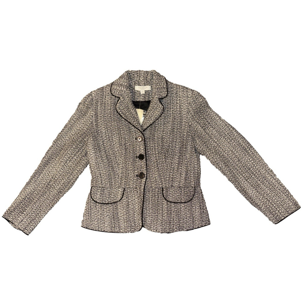 Ann Taylor Factory Store Petites Black White Wool Blend Blazer Women's Size 2P